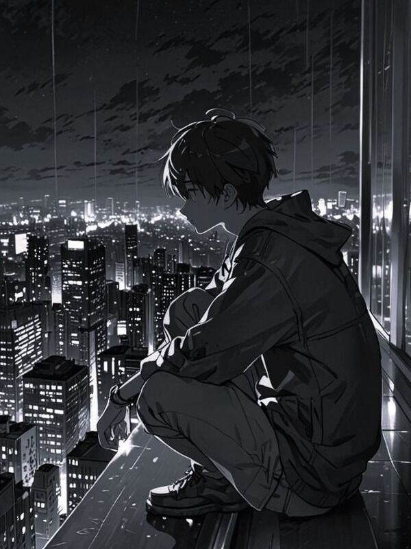 Ảnh anime nam buồn đen trắng đầy tâm trạng