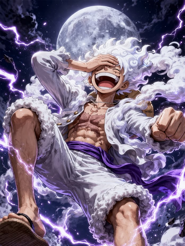 Hình nền Luffy Gear 5 phong cách nghệ thuật