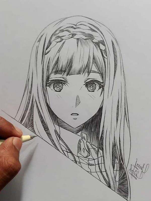 Hình vẽ anime ngầu trắng đen nghệ thuật