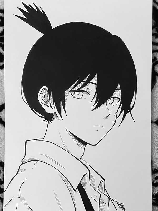Hình vẽ anime ngầu trắng đen nghệ thuật