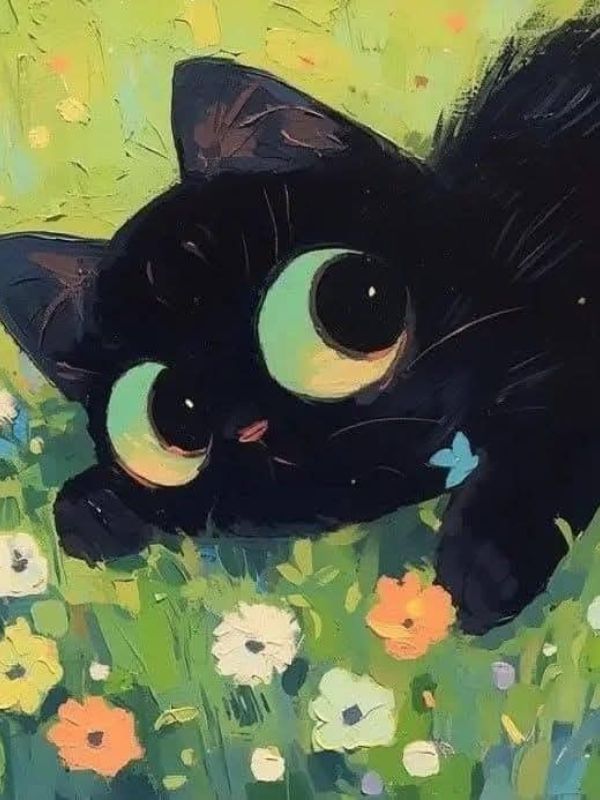 Ảnh mèo đen Heinz anime vô cùng dễ thương và sinh động