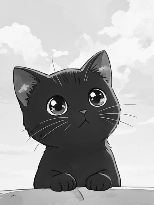 Ảnh mèo đen Heinz anime vô cùng dễ thương và sinh động