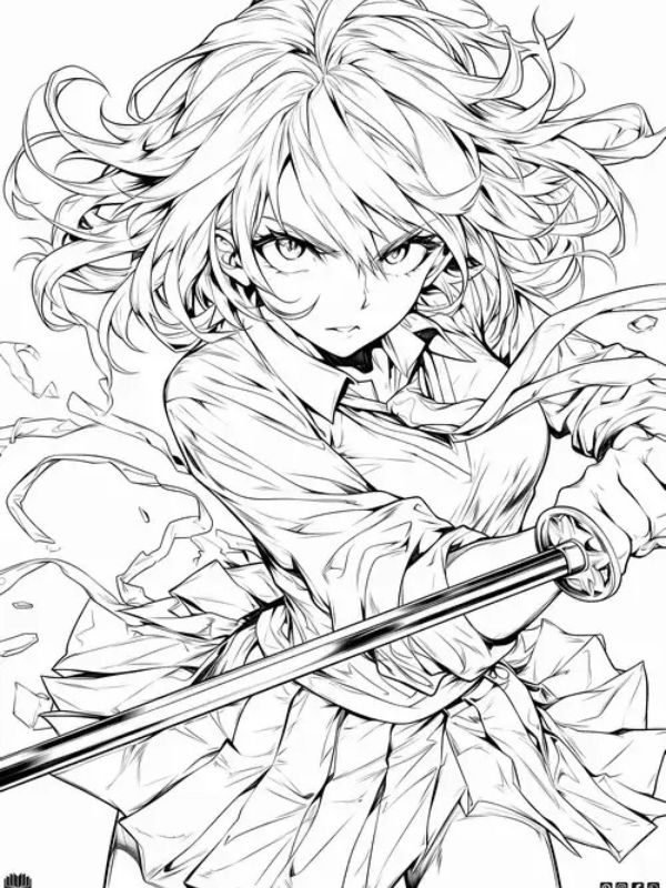 Tranh tô màu anime girl ngầu đẹp, dễ tô cho mọi lứa tuổi