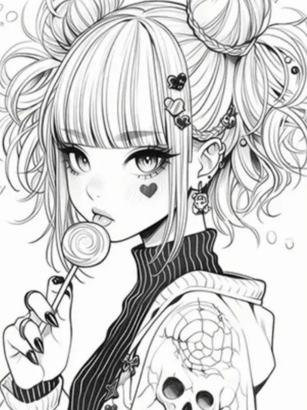 Tranh tô màu anime girl ngầu đẹp, dễ tô cho mọi lứa tuổi