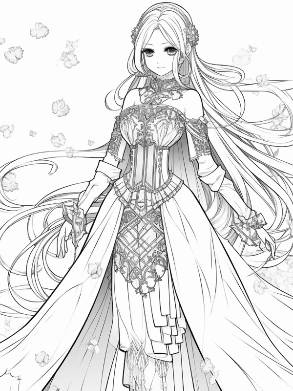 Tranh tô màu công chúa anime ngầu phong cách phép thuật