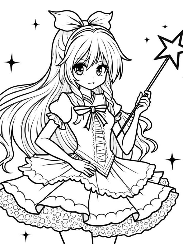 Tranh tô màu công chúa anime ngầu phong cách phép thuật