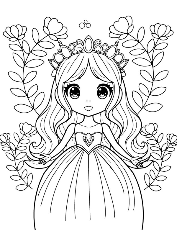Tranh tô màu công chúa anime ngầu chibi dễ thương