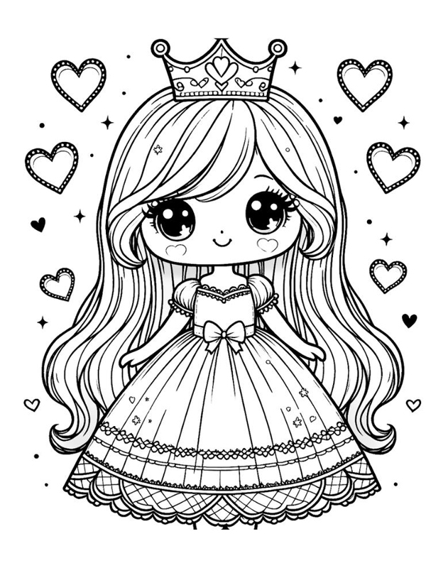 Tranh tô màu công chúa anime ngầu chibi dễ thương
