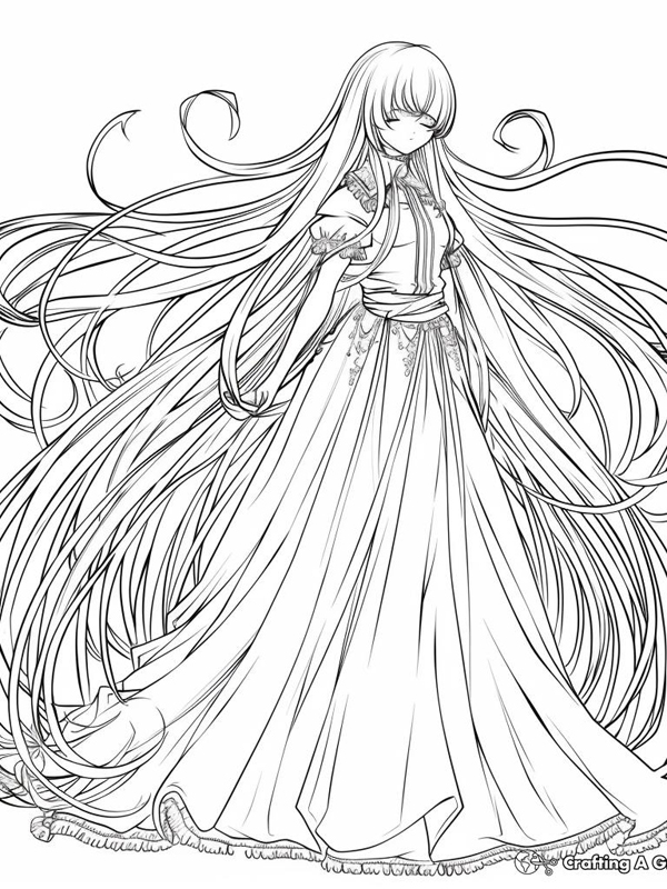 Tranh tô màu công chúa anime ngầu phong cách chiến binh
