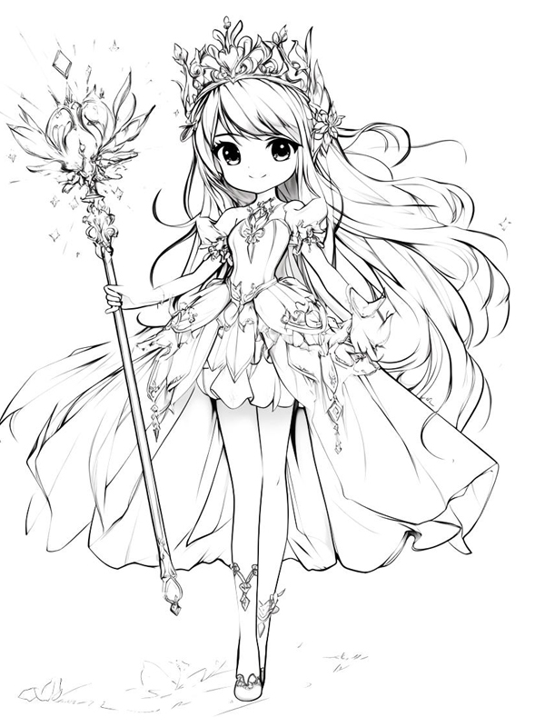 Tranh tô màu công chúa anime ngầu phong cách chiến binh