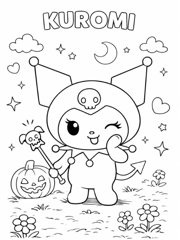 Tranh tô màu Kuromi dễ thương cho bé thỏa sức sáng tạo